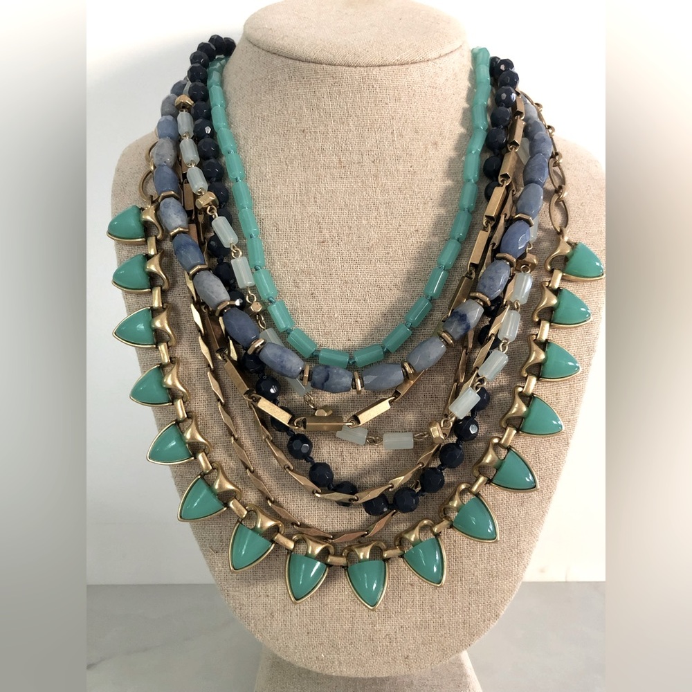 Stella & Dot | Ultra Versatile Gold + Blue + Lucky Green Stone Sutton Necklace